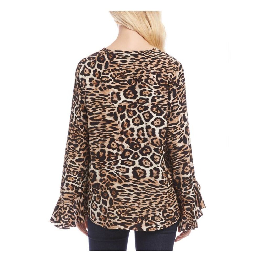 KAREN KANE Womens Gray Animal Print V Neck Top S - Picture 2 of 2